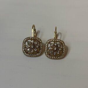 Elegant Flower Gold-Tone and White Stone Earrings